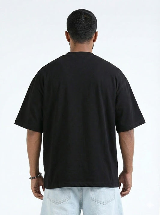 Premium Jet Black Oversized T-Shirt | Men's Drop Shoulder Streetwear