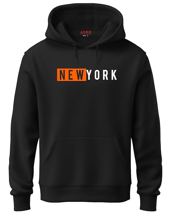 EDApparels New York Printed Hooded Black Sweatshirt for Men