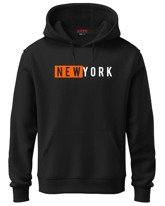 EDApparels New York Printed Hooded Black Sweatshirt for Men