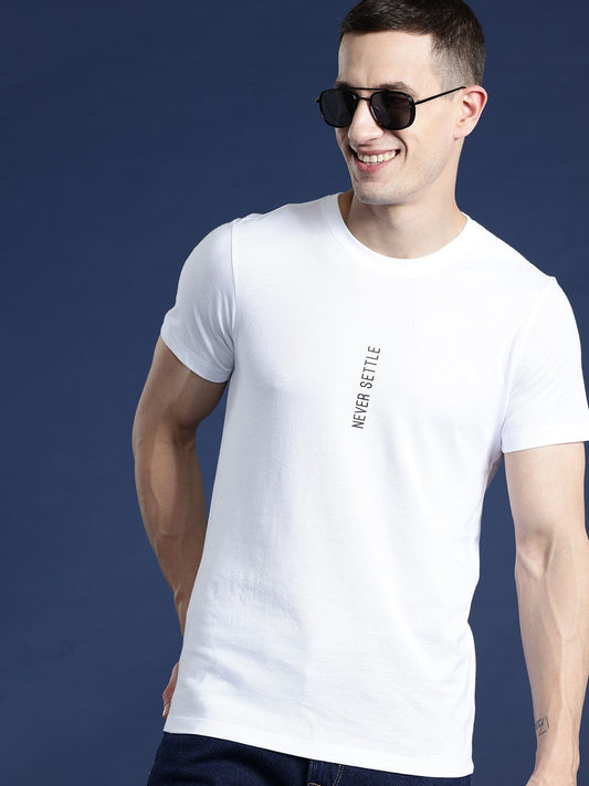 Never Settle Printed White Pure Cotton T shirts for Man