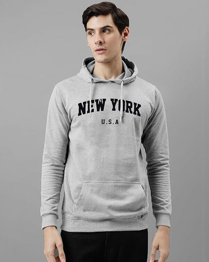 EDApparels New York Printed Hooded Grey Sweatshirt for Men